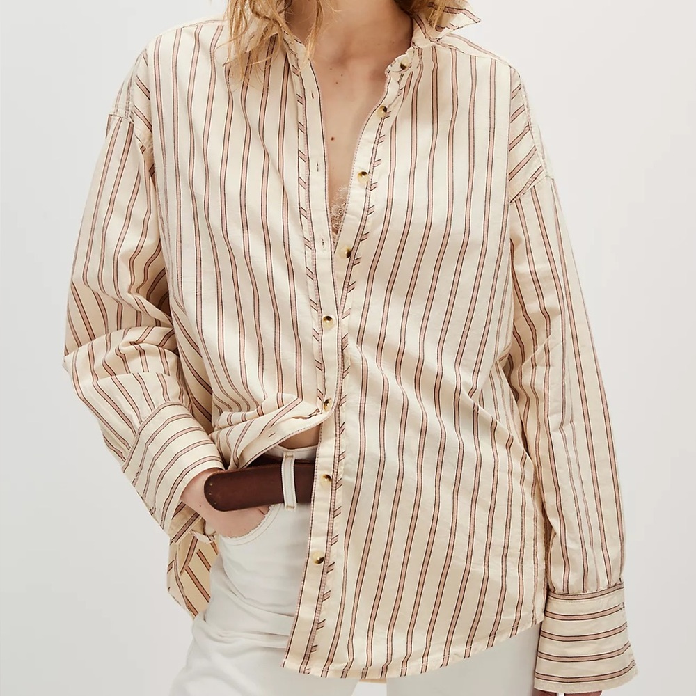 We The Free Varsity Vibes Striped Oversized Shirt